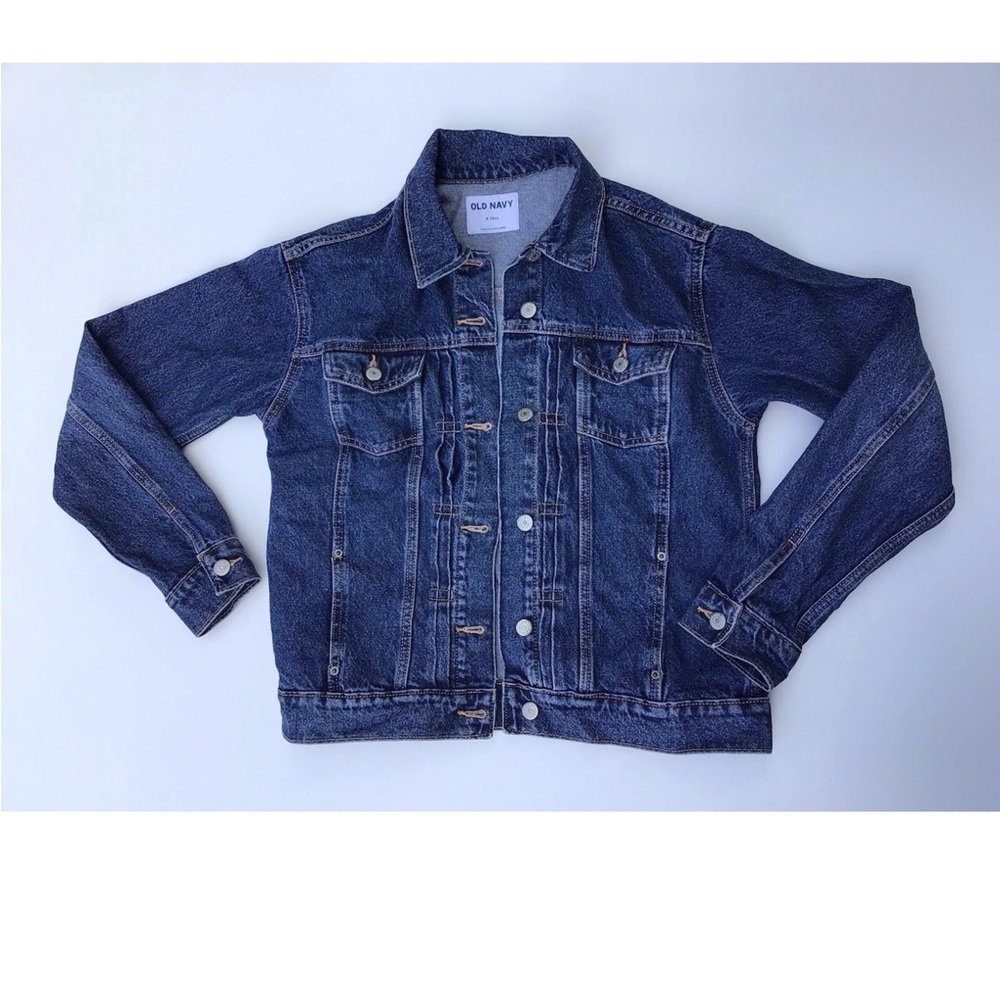 Denim Trucker Jacket sz Small Tall Dark Wash Classic 90s Retro Grunge Streetwear